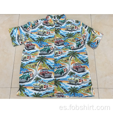 Camisa hawaiana con estampado de poliéster de alta calidad